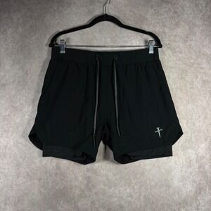 Three Nails 2-in-1 Training Shorts Mens Large Black Athletic Gym Running Workout